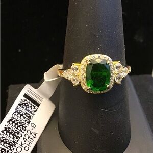 JTV Green and 18K YG over 925 Green Diopside Ring
